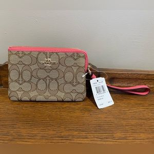 Coach wristlet BNWT khaki strawberry colour
